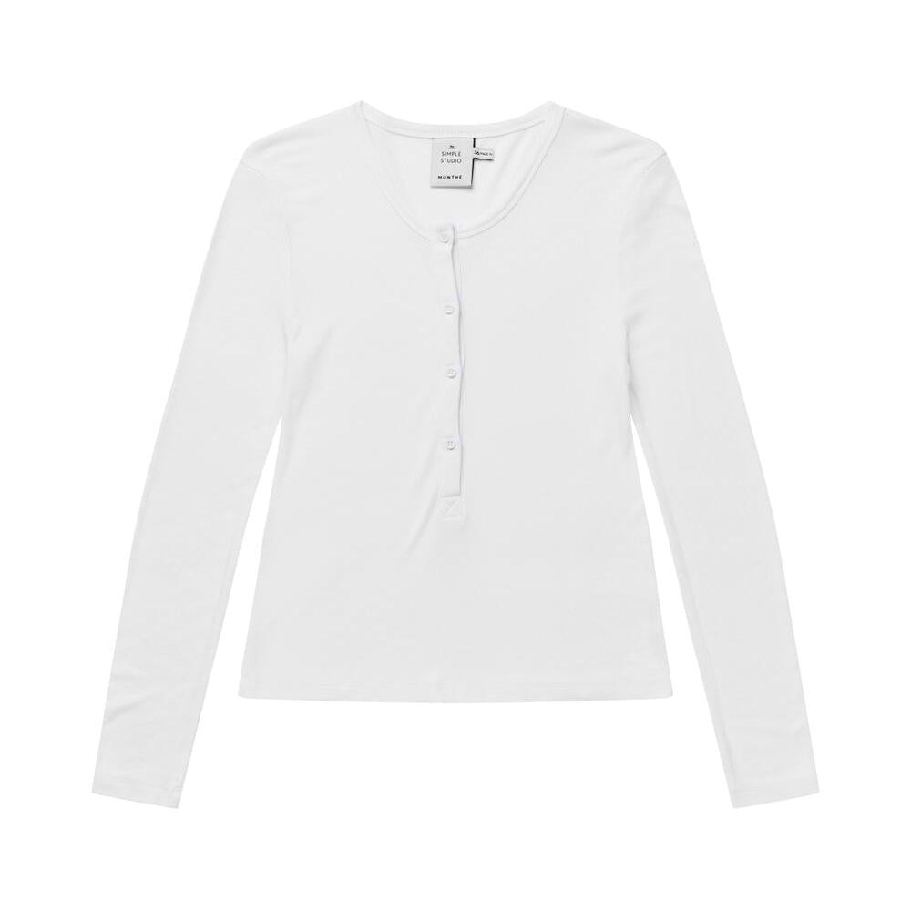 Grace Buttons langærmet t-shirt - hvid